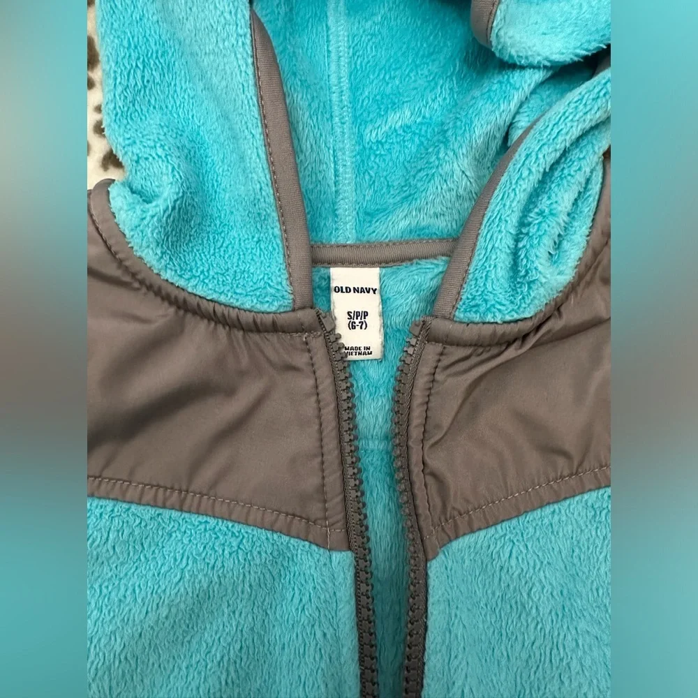 Old Navy Hooded Micro Fleece Jacket in Teal Blue Green Size Small 6 7 - Picture 6 of 16